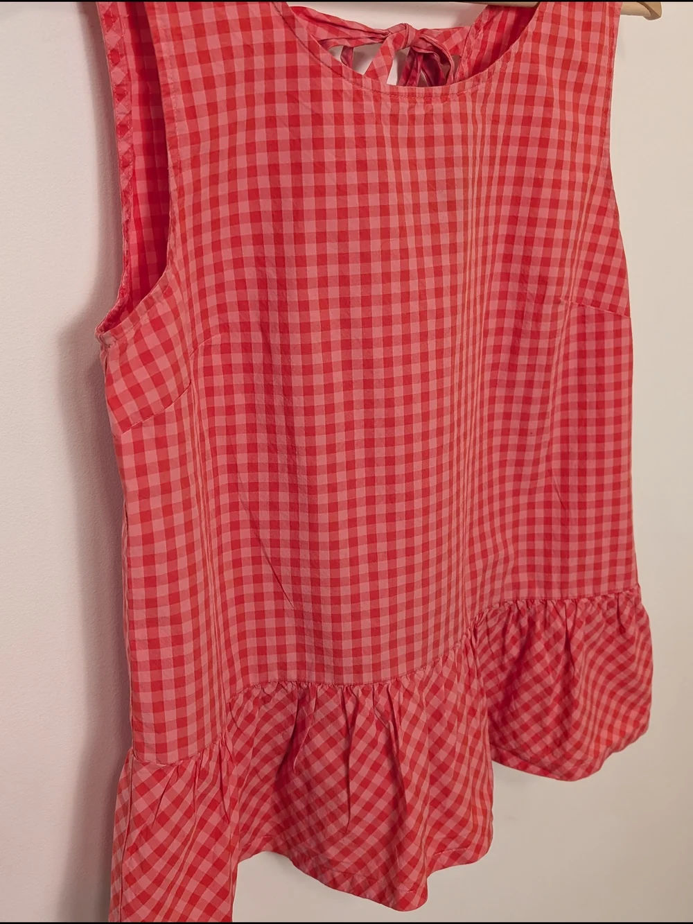 J. Crew Red and Pink Gingham Sleeveless Ruffle Tie Back Top Women's Size Small